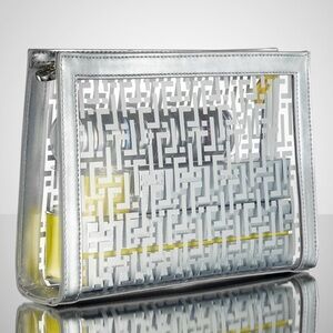 Trinny London Chepstow Makeup Bag Silver Metallic, Yellow Clear Travel Case NWOT